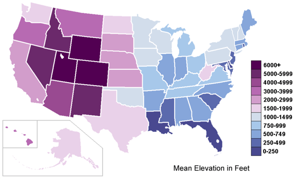 Mean altitude of states in the USA